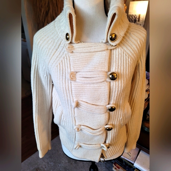 Coach Cream Cowl Neck Sweater with Gold Buttons